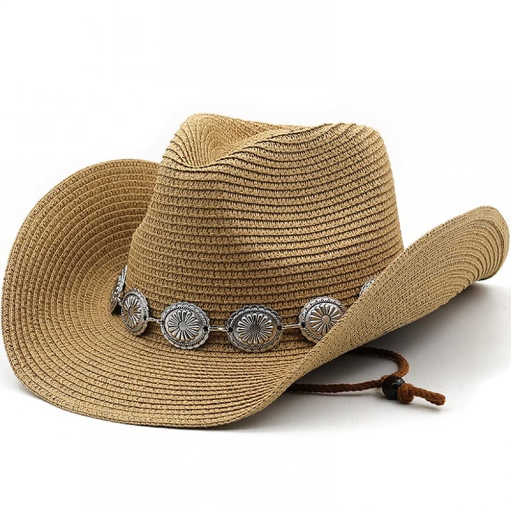 Baokuan Hombo De Vaquero Occidental para Hombres para Mujeres Mujeres Livianas Hechas De Paja Ancha Sombreros Solar Sombrero De Vaquera para Pesca Aire Libre Caminata