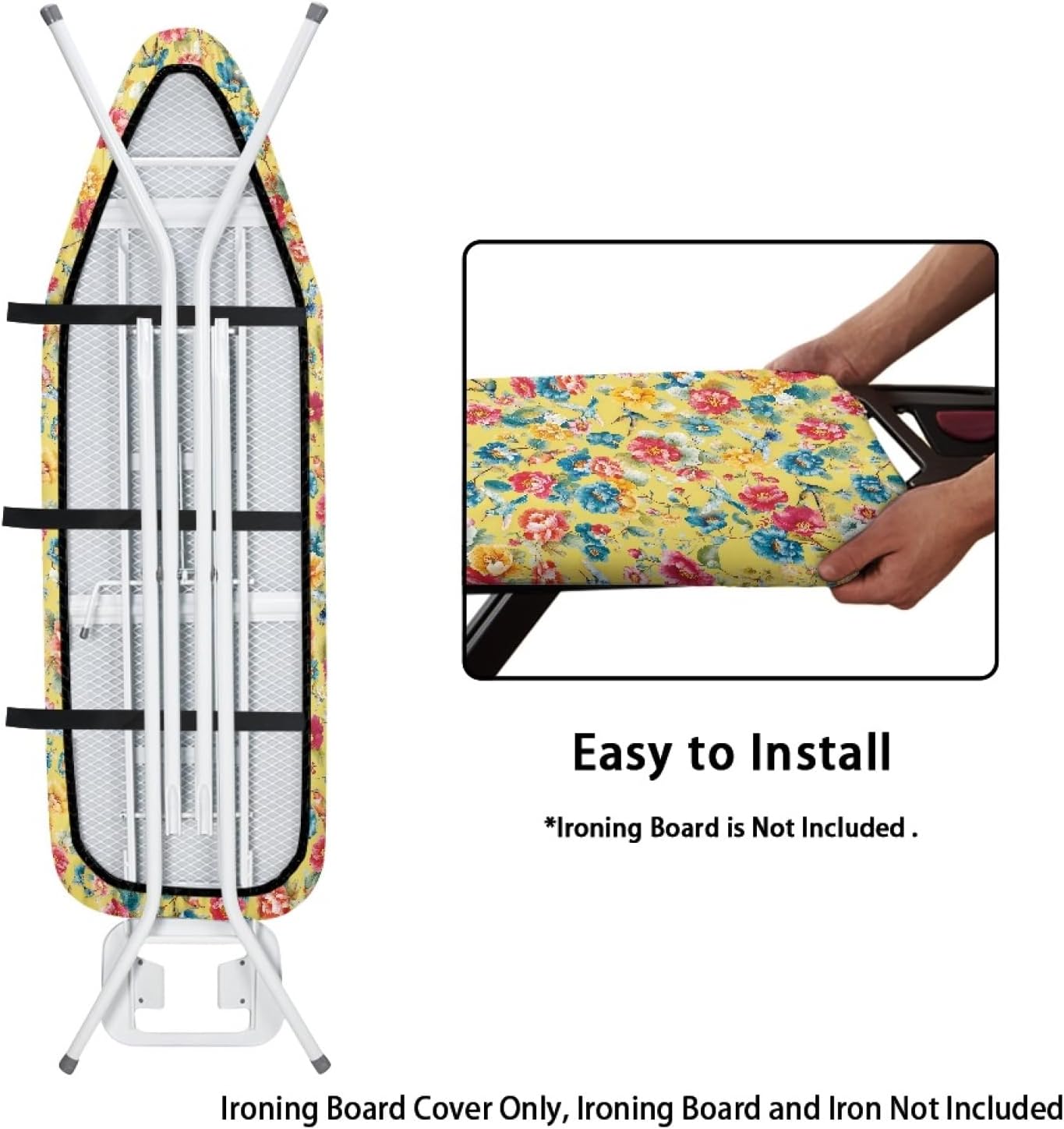 Flowers Ironing Board Cover,16"x55" Standard Ironing Board Cover with Elastic Edge and Hook and Loop Fasteners, Scorch & Stain Resistant, Polyester Home Ironing Board Covers, Oil Paint Floral