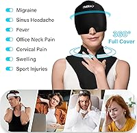 Vista 2 de Juego de gel envolvente con gorro y cuello para aliviar la migraña con velcro, tapa reutilizable para aliviar el dolor de cabeza, bolsa de hielo