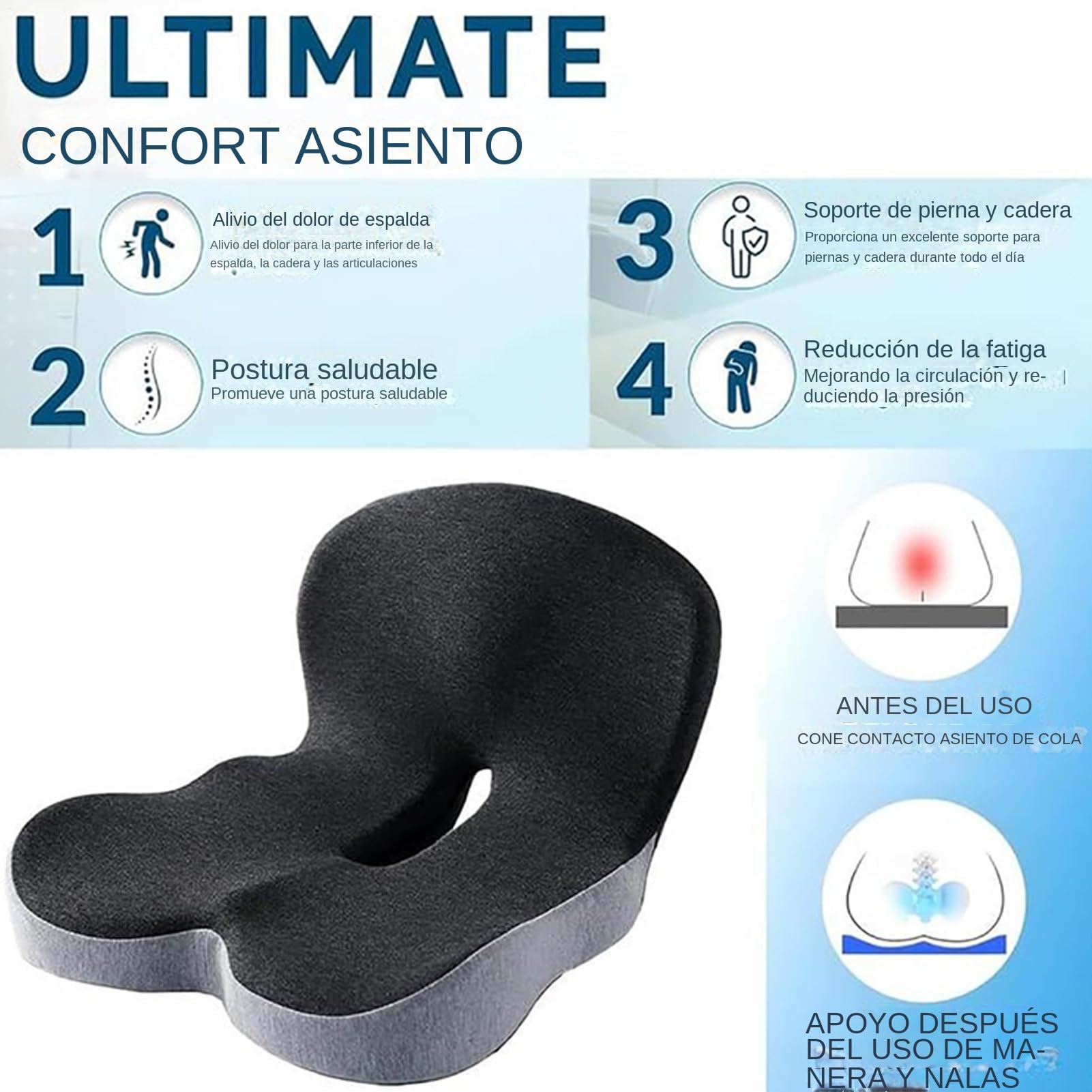 Genérico Cuscini per sedie, cuscino in memory foam a forma di L, protezione per il coccige e supporto lombare, per adulti anziani e viaggi