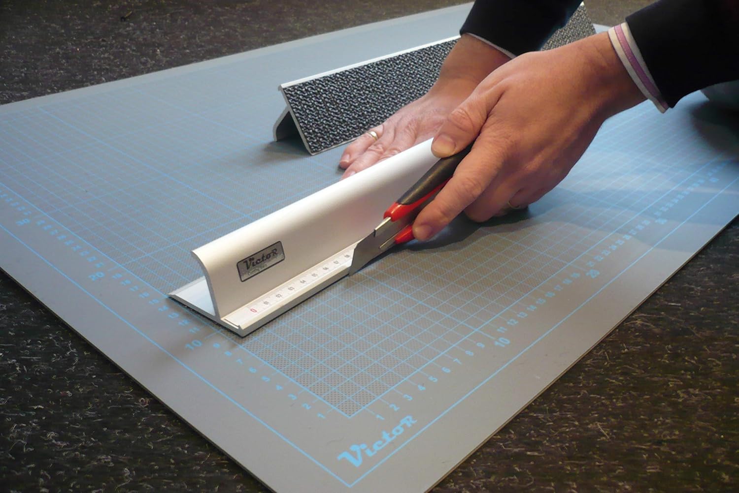 Victor 18-Inch Professional Aluminum Safety Ruler with Finger Guard Edge and Non-Slip Base - Ideal for Large-Scale Precision Cutting - Heavy-Duty Cutting Ruler for Safe Use