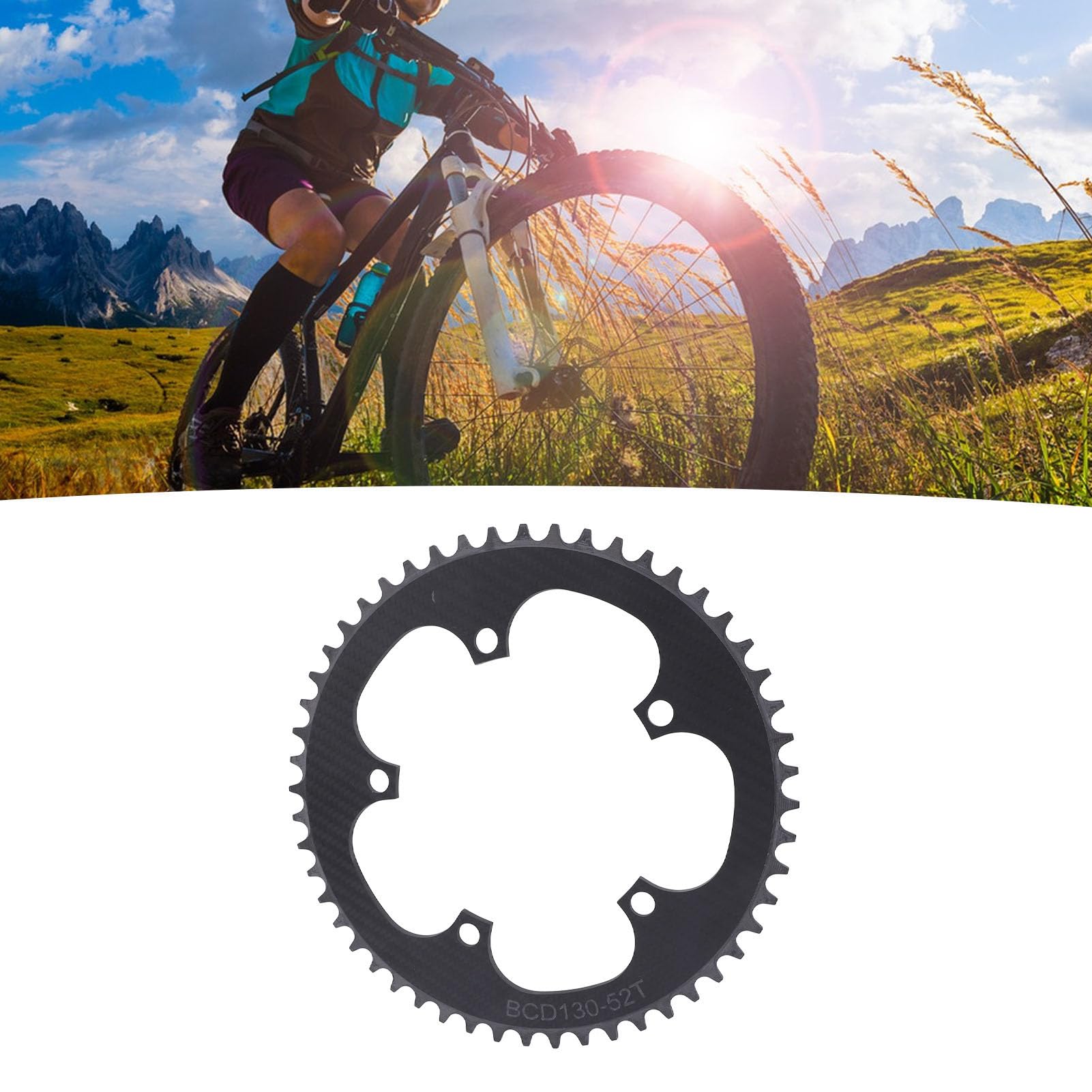 Ausla Tarcza Rowerowa Pierścień łańcucha Rowerowego z Włókna Węglowego 52T 130BCD 5 Otworów Lekka, Płynna Zmiana Biegów Wydajne Przenoszenie Mocy dla Rowerzystów Składanych na Rowerze Szosowym