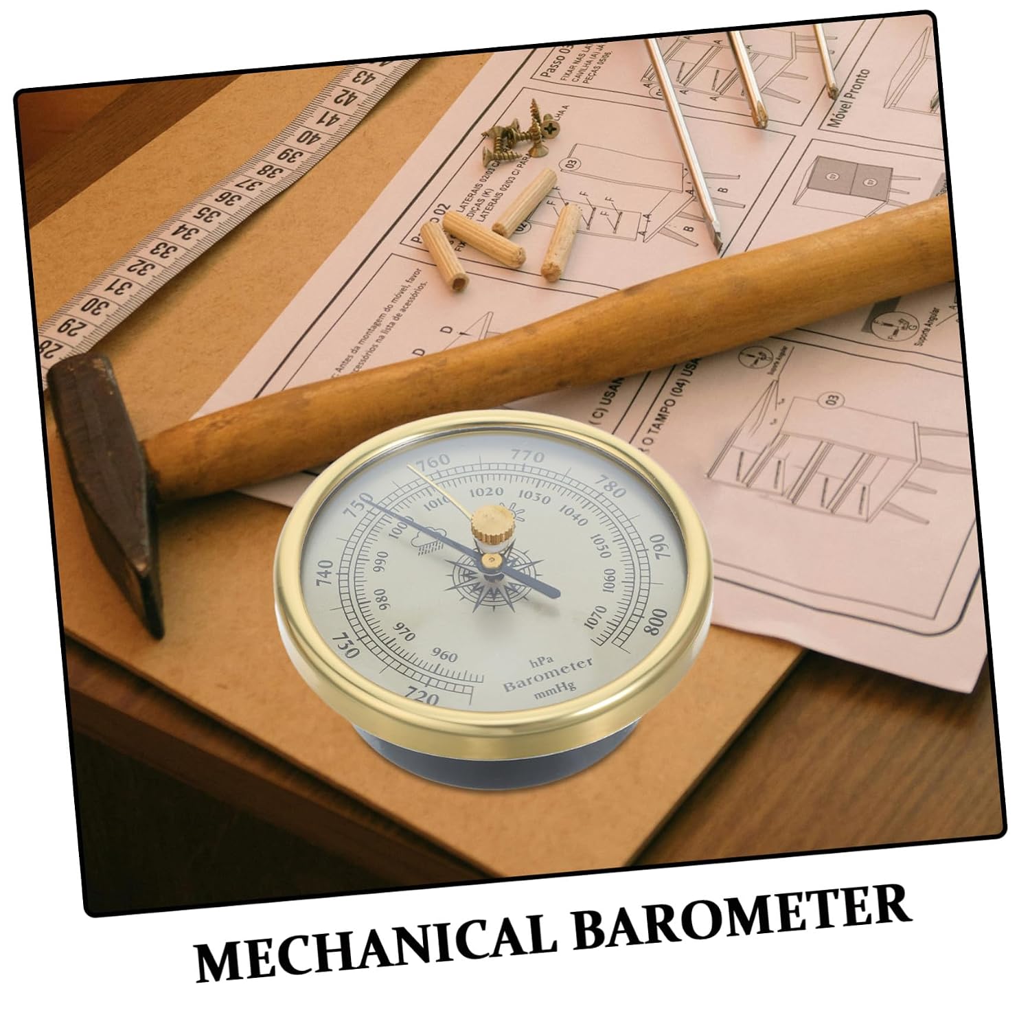 SHINEOFI Multi-Functional Indoor Aneroid Barometer and Thermometer with Humidity Monitor for Home Use, 72mm Gold Dial Weather Station with Air Pressure Gauge and Weather Forecasting