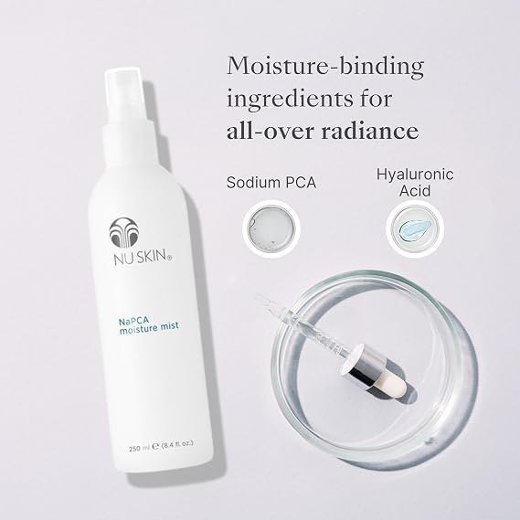 Nu Skin NaPCA Moisture Mist | Revitalizing Moisturizer & Cooling Mist with Hyaluronic Acid | Hydrating Spray for Face, Body & Hair | Sodium PCA for All Skin Types | 8.4 fl. oz. | 2 Pack