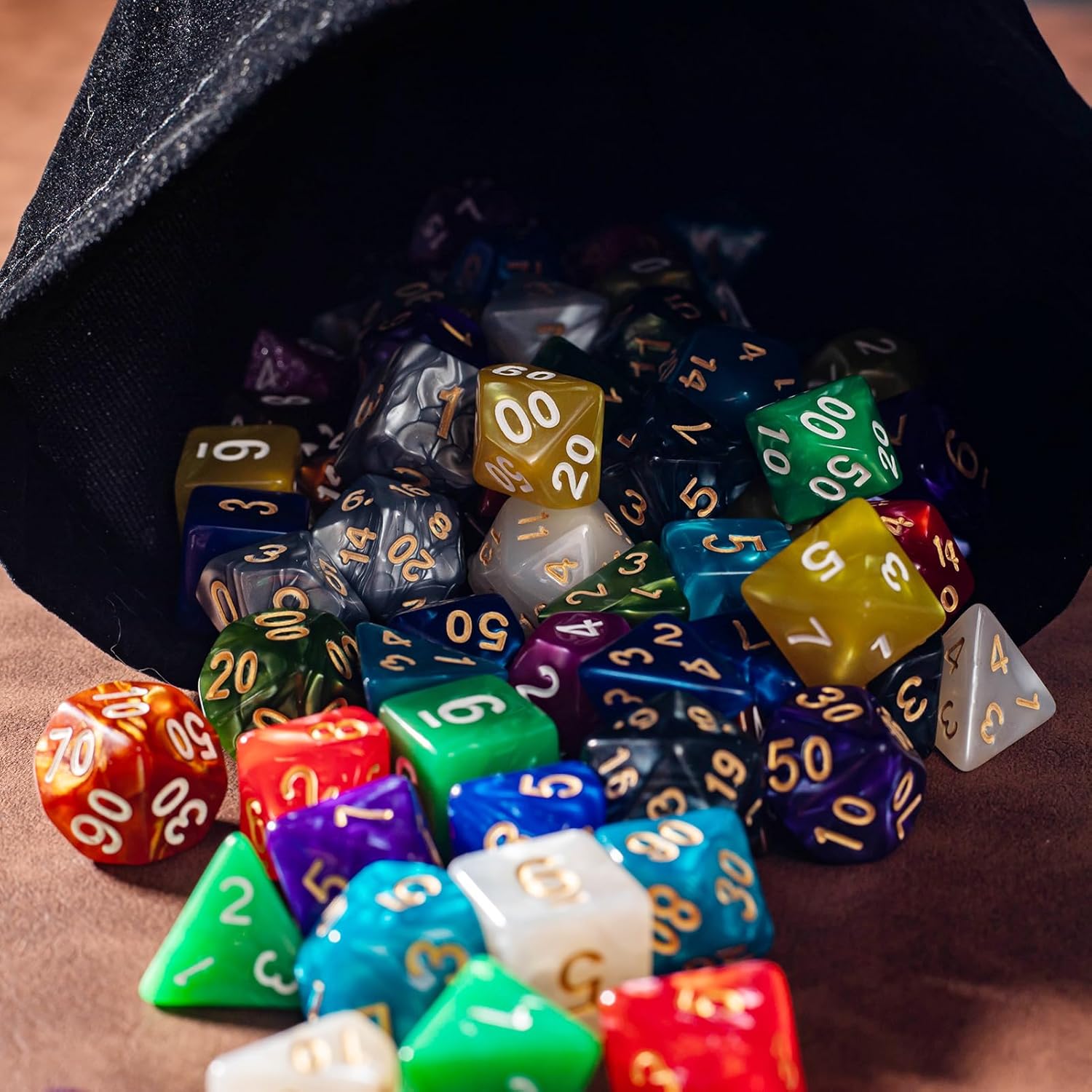 DND Dice Sets, 84 Pieces Bulk 12 Colors Acrylic Polyhedral Dice Sets in A Big Velvet Dice Set Bag, Full D4 D6 D8 D10 D% D12 D20 for Dungeons and Dragons, MTG, Multi-Player Game Meeting