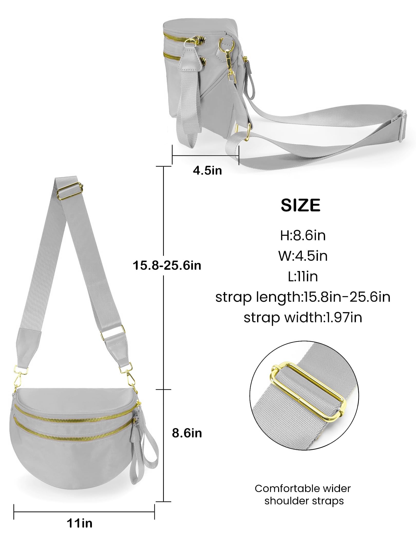 FEIBOON Spacious Nylon Crossbody Bag Bum Bag Handbags Wallets Purses Trendy Shoulder Bag for Women (Light Gray) view 4