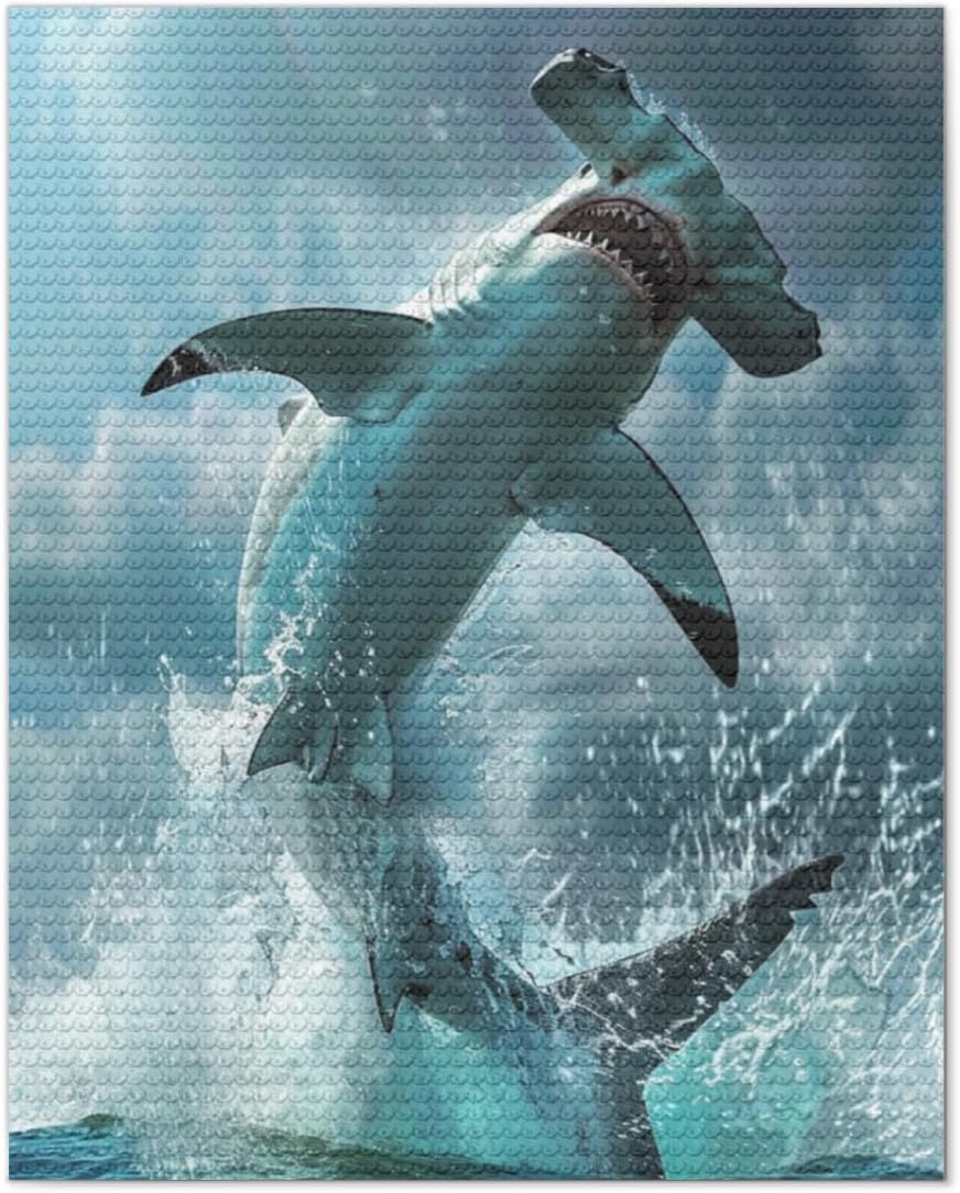 DIY 3D Diamond Painting Drawing Pictures by Number Kits Hammerhead Shark Jump Cross Stitch Crystal Rhinestone Embroidery Paintings Pictures Arts Craft for Home Wall Decor