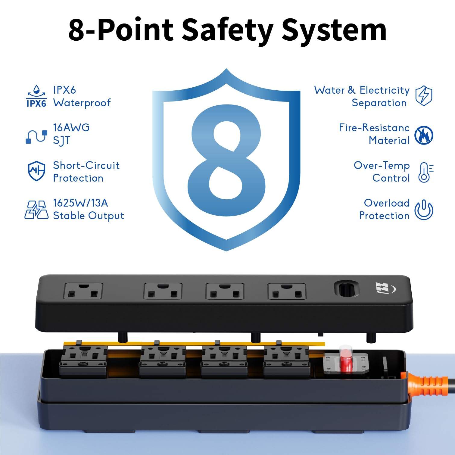 CCCEI Outdoor Power Strip Weatherproof, Waterproof 5 Outlets. 5FT, 1 | Garden, Yard, Christmas Decor, Exterior Extension Cord Multiple Outlets, Flat Plug, Surge Protector, Grounding