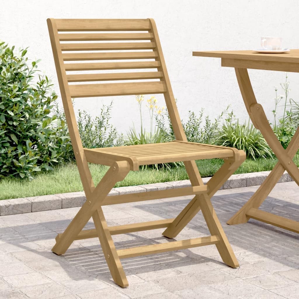 Chaises pliables bois massif acacia et table de salon extérieur pour petit espace jardin