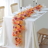 Vista 44 de Mizii 2 Strands Artificial Maples Vines Garland 79" Fake Vine Silk Maple Leaves Faux Hanging Fall Garland for Fall Decor Thanksgiving Porch Mantle