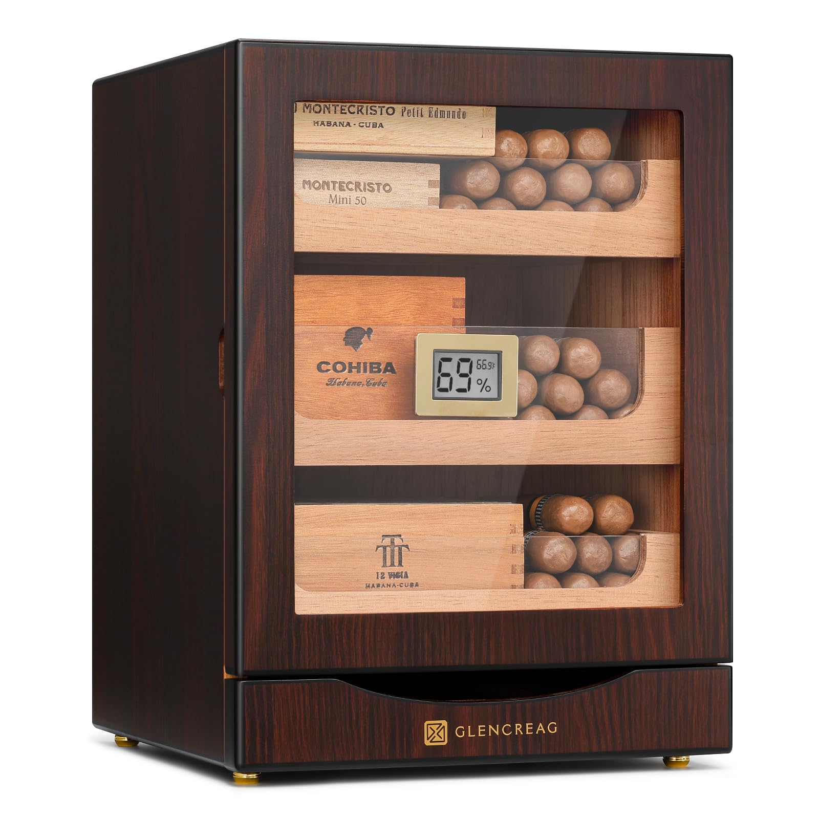 MET-1031 Cigar Humidor Cabinet for 150 Cigars – Spanish Cedar Lining, Digital Hygrometer, Magnetic Seal, 3 Drawers + Accessory Storage – Gift for Cigar Aficionados