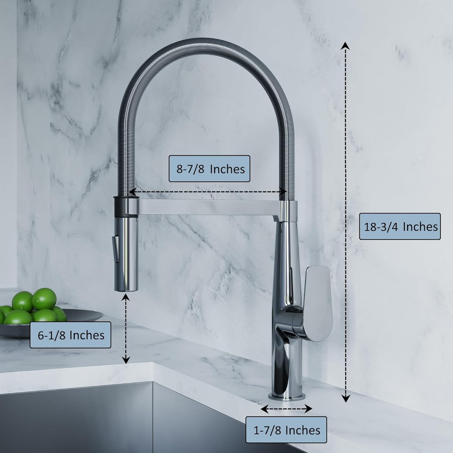 Dowell 8002 016 01 Kitchen Faucet with Pull Down Sprayer | Polished Chrome Stainless Steel | Kitchen Faucet | Premium Quality High Arc Single Handle | Solid Brass Construction |ADA Compliant