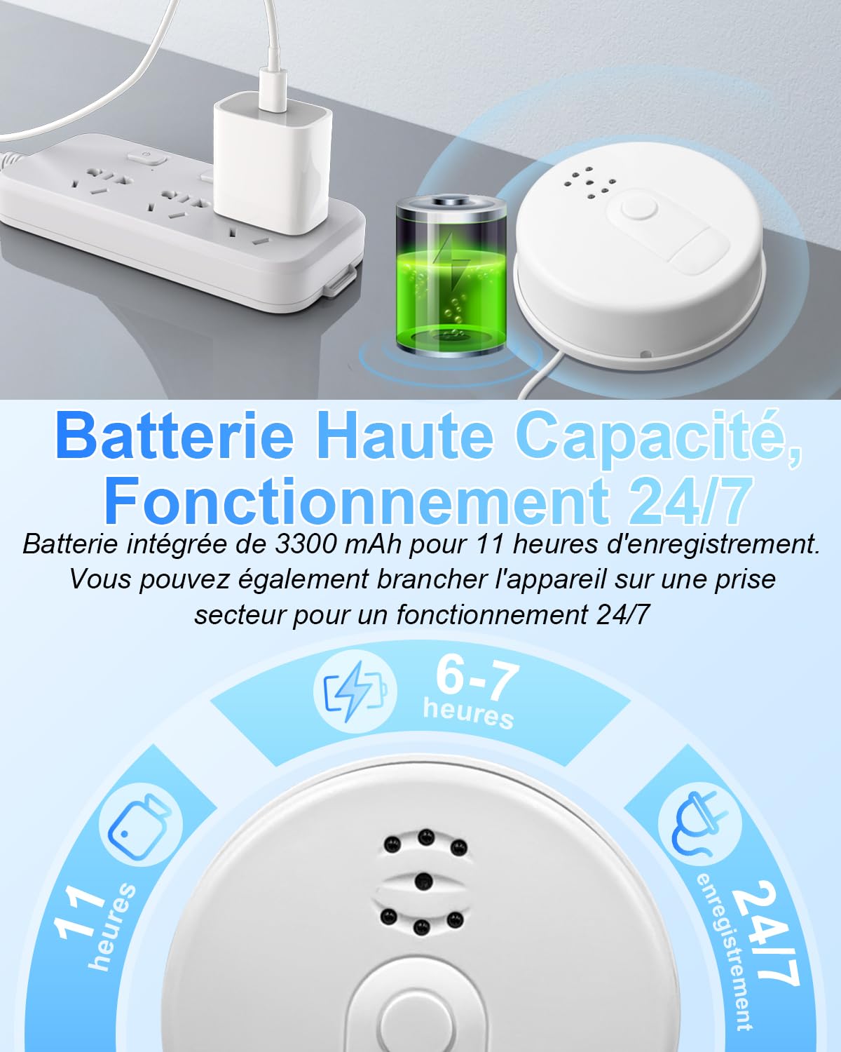 UYIKOO Camera Espion WiFi 5G, Mini Caméra Espion sans Fil 1080P HD, Détecteur de Fumée Micro Camera Surveillance A Distance Discrete Vision Nocturne Detecteur Mouvement 11 Heures d'Autonomie