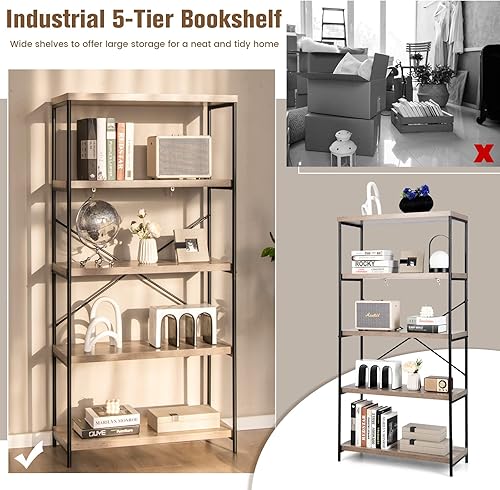 Miniatura 8 de Tangkula Librería industrial rústica de 5 niveles exhibición decorativa para el hogar oficina sala de estar dormitorio estantes de madera con marco