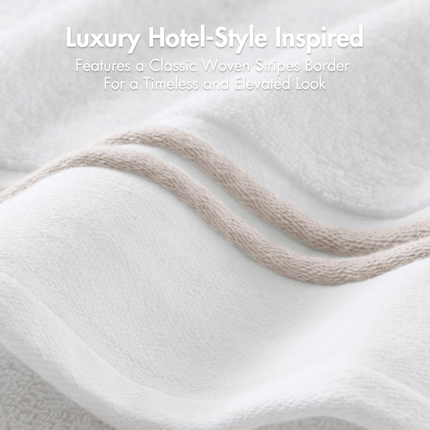 Madison Park 6 Piece Bath Towel Set 600 GSM, 100% Cotton Terry, Highly Absorbent Quick Dry Bathroom Towels with Hotel Style Border, Soft Plush Bath Hand Washcloth Set, Beige