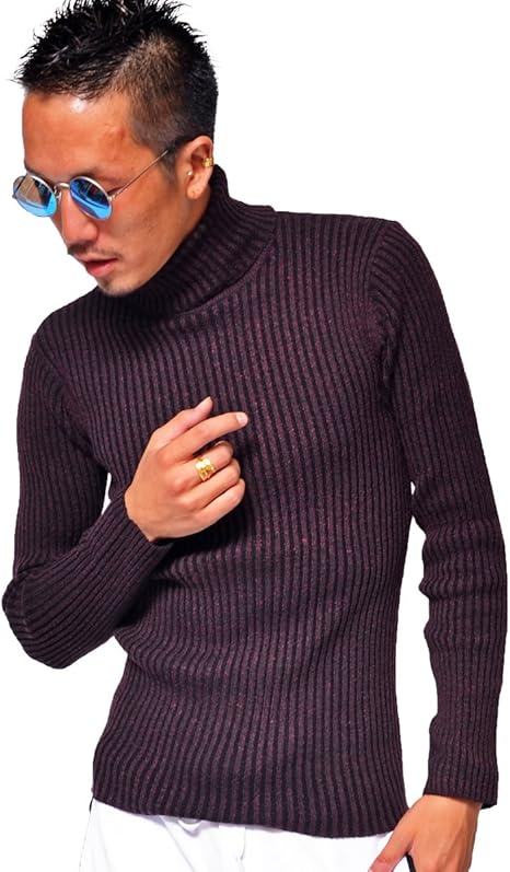 Amazon マイノリティセレクト Minority Select タートルネック メンズ ニット セーター ハイネック インナー カーディガン L ワイン 37 カーディガン 通販