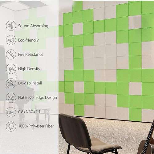 Miniatura 5 de Paquete de 12 paneles acústicos autoadhesivos de espuma a prueba de sonido, alta densidad, cuadrados, 12 x 12 x 0.4 pulgadas, para el hogar,