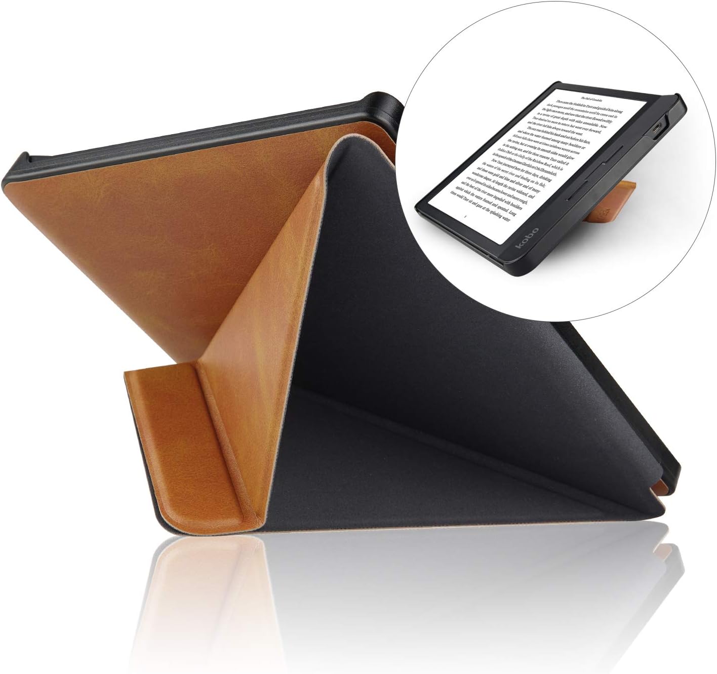 CoBak Kobo Libra Case with Stand - Libra H2O Origami Protective PU Leather Smart Cover with Auto Sleep Wake Feature for New Kobo Libra H2O 2019 Released,Brown