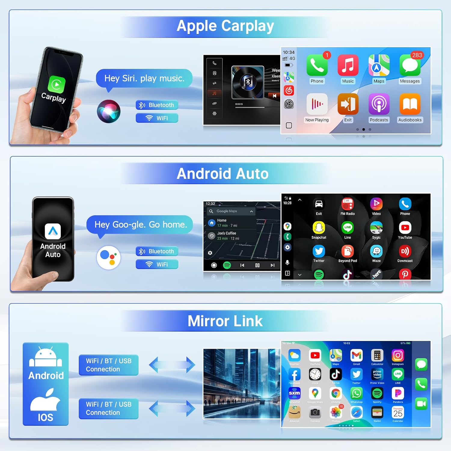 Leadfan Car Radio for Ford F150 2004-2008 F250/F350 2005-2016 Stereo with Wireless Carplay Android Auto, 7'' Touchscreen Navigation Bluetooth WiFi Rear Camera FM Mirrorlink Split Screen SWC