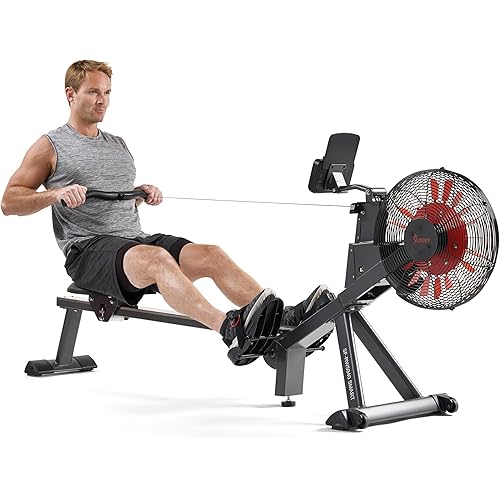 Sunny Health & Fitness Premium Smart Air & Magnetic Resistance Rowing Machine, Foldable Long Silding Rail Exercise Rower for Home Training, Optional Free SunnyFit App Connection