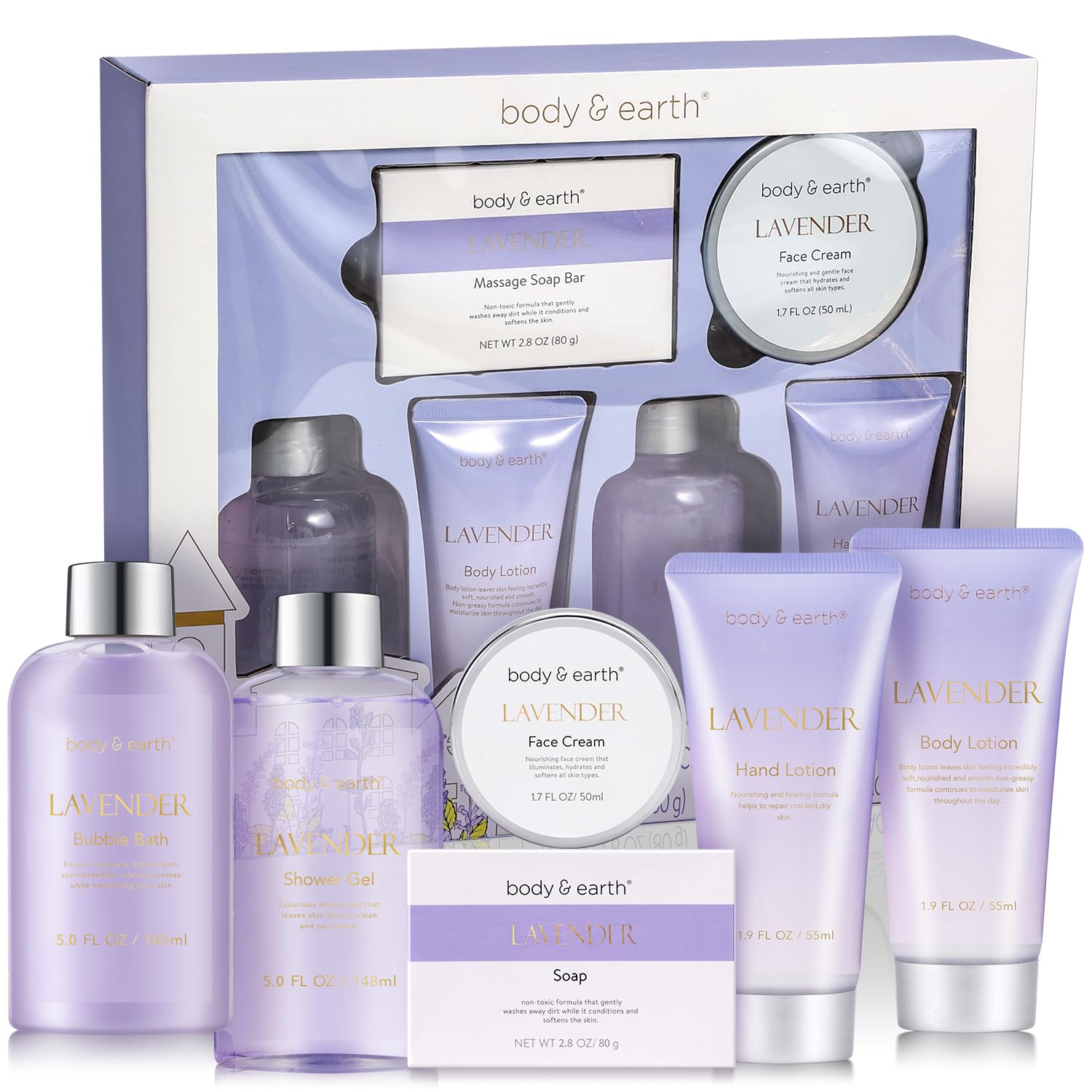 Amazon.com : BODY & EARTH Bath and Body Gift Set - 6 Pcs Lavender