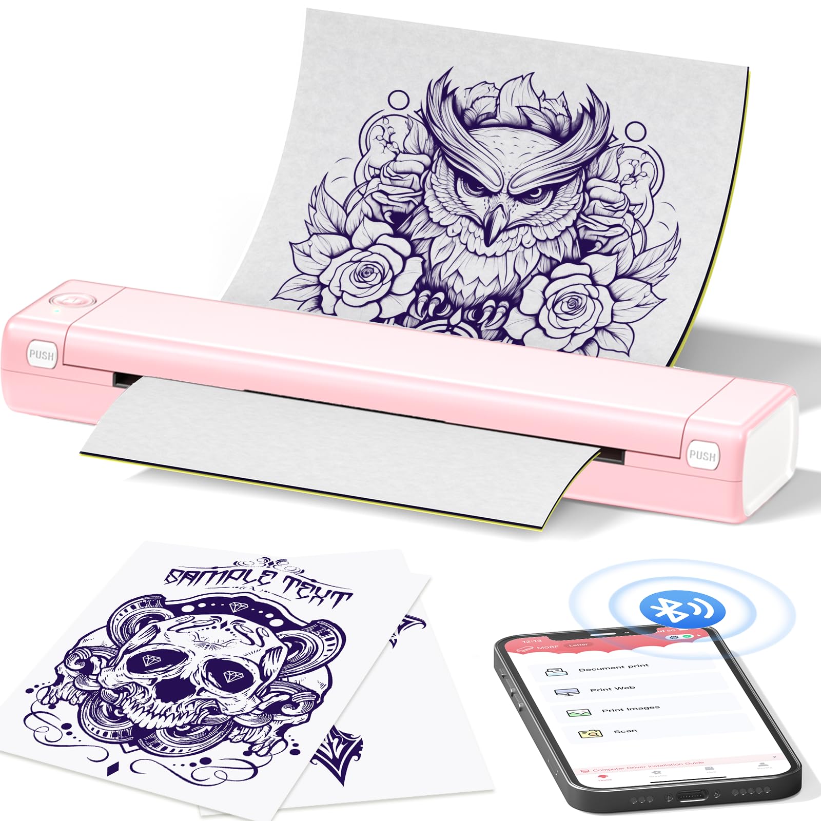 Itari Tragbarer Tattoo Drucker, M08F Drahtlose Tattoo Maschine Stencil Drucker Printer, Tintenloser Thermodrucker Bluetooth Drucker für Tattoo, Unterstützt Tattoo Transferpapier und Thermopapier A4