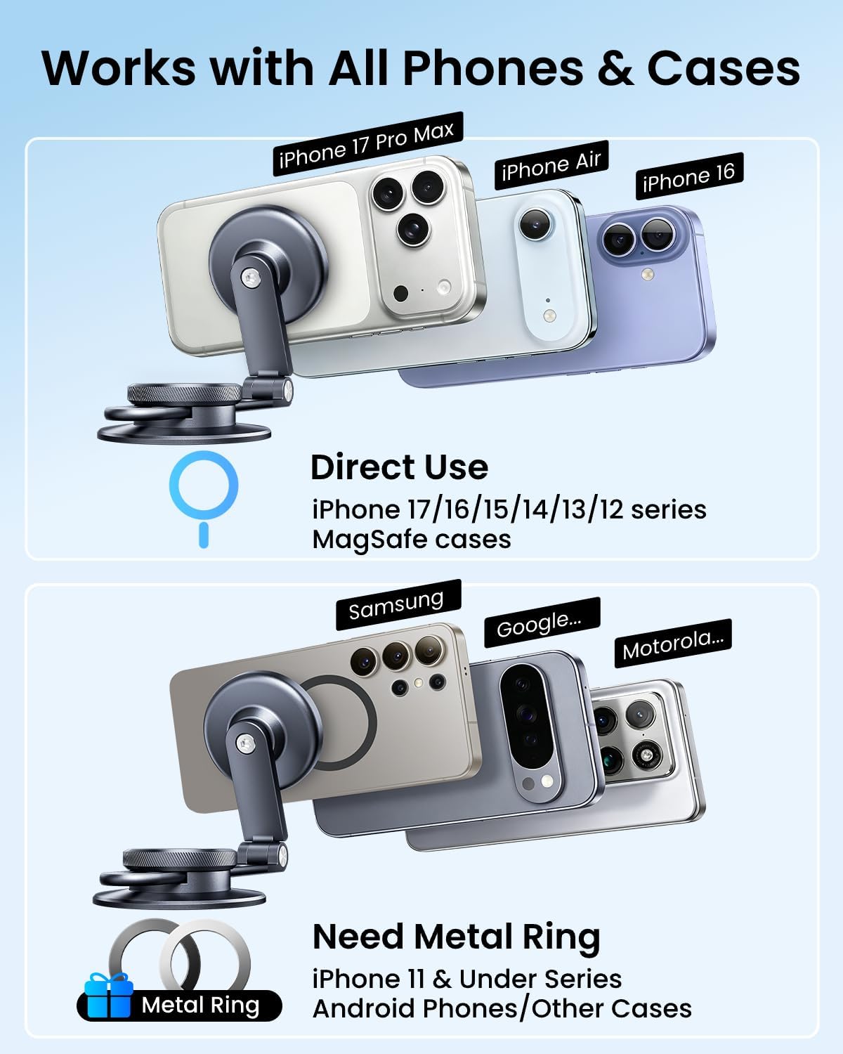REEVAA 2026 Tesla Phone Mount for MagSafe [Foldable Hidden & Strong Magnetic] Adjustable Phone Holder for Model Y juniper/3/S/X, Tesla Accessories Compatible with MagSafe Case iPhone 17 16 15 etc