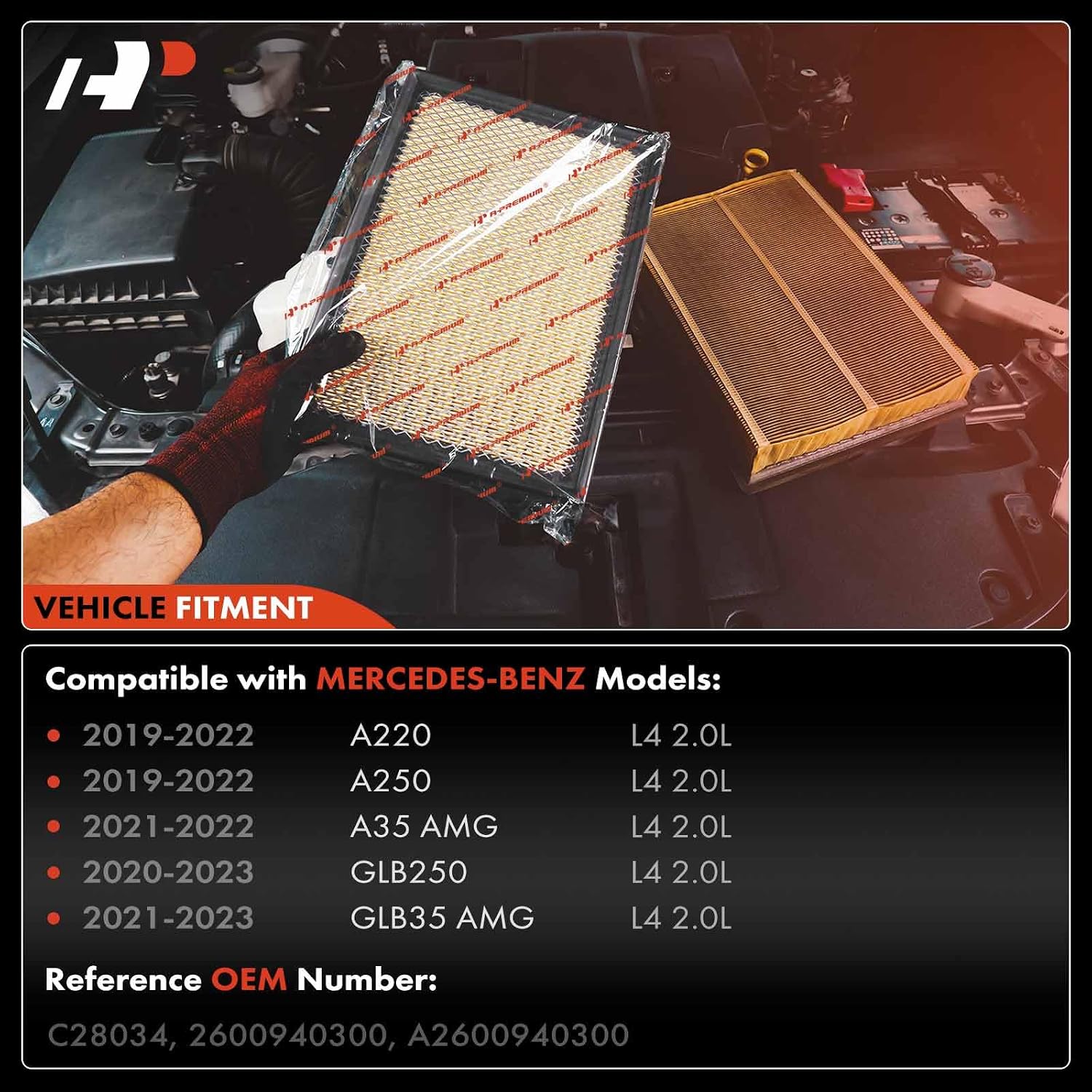 A-Premium 2-PC Engine Air Filter Compatible with Mercedes-Benz A220 2019-2022, A250 2019-2022, A35 AMG 2021-2022, GLB250 2020-2023, GLB35 AMG 2021-2023, 2.0L, Replace# A2600940300, 2600940300