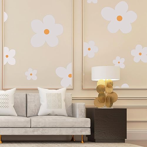 Miniatura 6 de Whaline 28 calcomanías de pared de margaritas grandes, diseño de margaritas boho, beige, despegar y pegar, decoración de pared floral, vinilo para