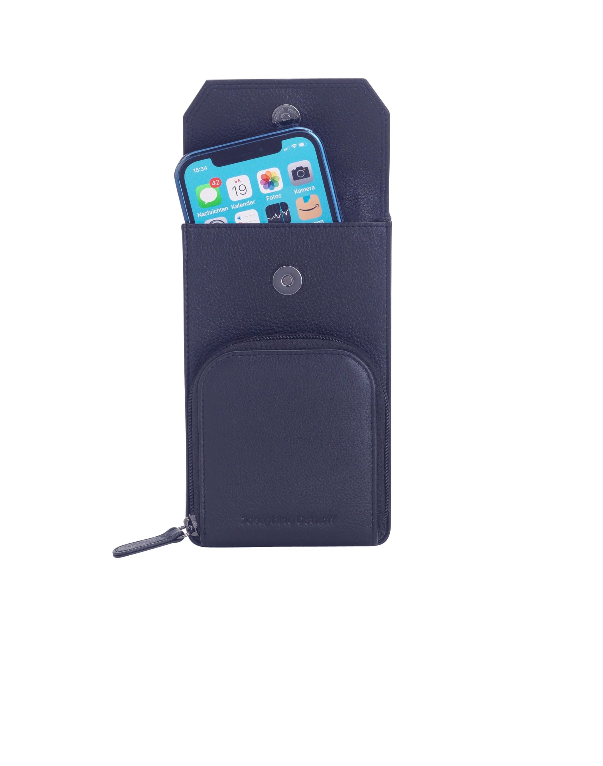 Torebka na telefon komórkowy do zawieszenia damska mała, prawdziwa skóra, torba na ramię na telefon komórkowy, smartfon, torba z ochroną RFID, zamek błyskawiczny Crossbody (100), morski, 17 x 10 x 4 cm