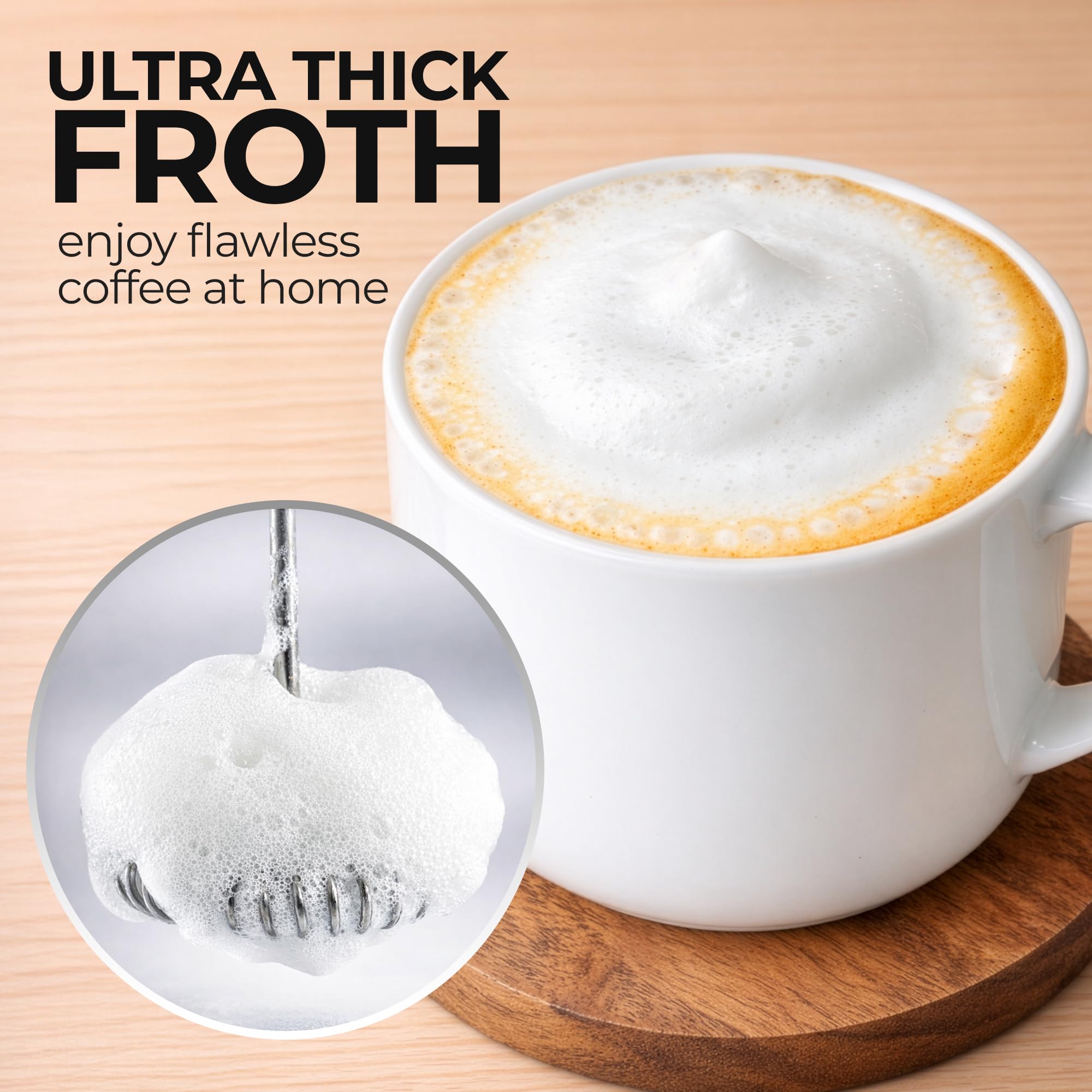 Zulay Kitchen Mousseur à lait portable rechargeable – Baguette à mousser – Mélangeur de boissons, fouet électrique pour cappuccinos, matcha et poudre de protéines – 4 fouets ultra métalliques, 1800