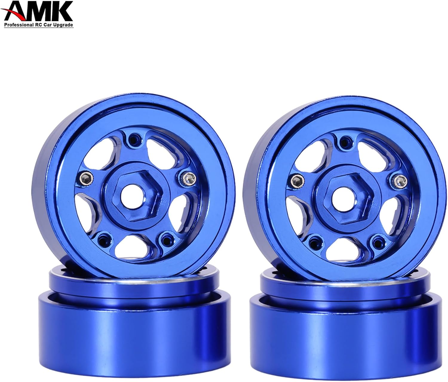 AMK Aluminum 1.0 Beadlock Wheels Rims 7mm Hex Hub 30 * 14.5mm with Negative Offset for 1/24 RC Crawler Axial SCX24 AX24 FCX24 1/18 Truck TRX4M Upgrades 4Pcs (Blue)