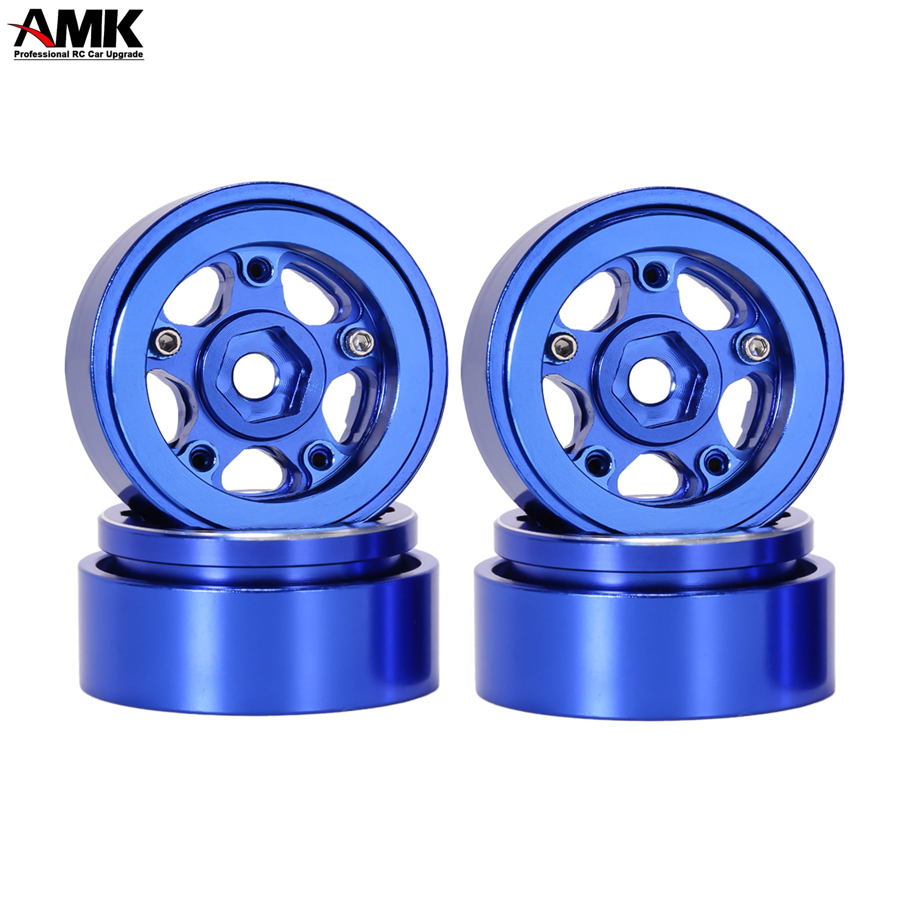 AMK Aluminum 1.0 Beadlock Wheels Rims 7mm Hex Hub 30 * 14.5mm with Negative Offset for 1/24 RC Crawler Axial SCX24 AX24 FCX24 1/18 Truck TRX4M Upgrades 4Pcs (Blue)