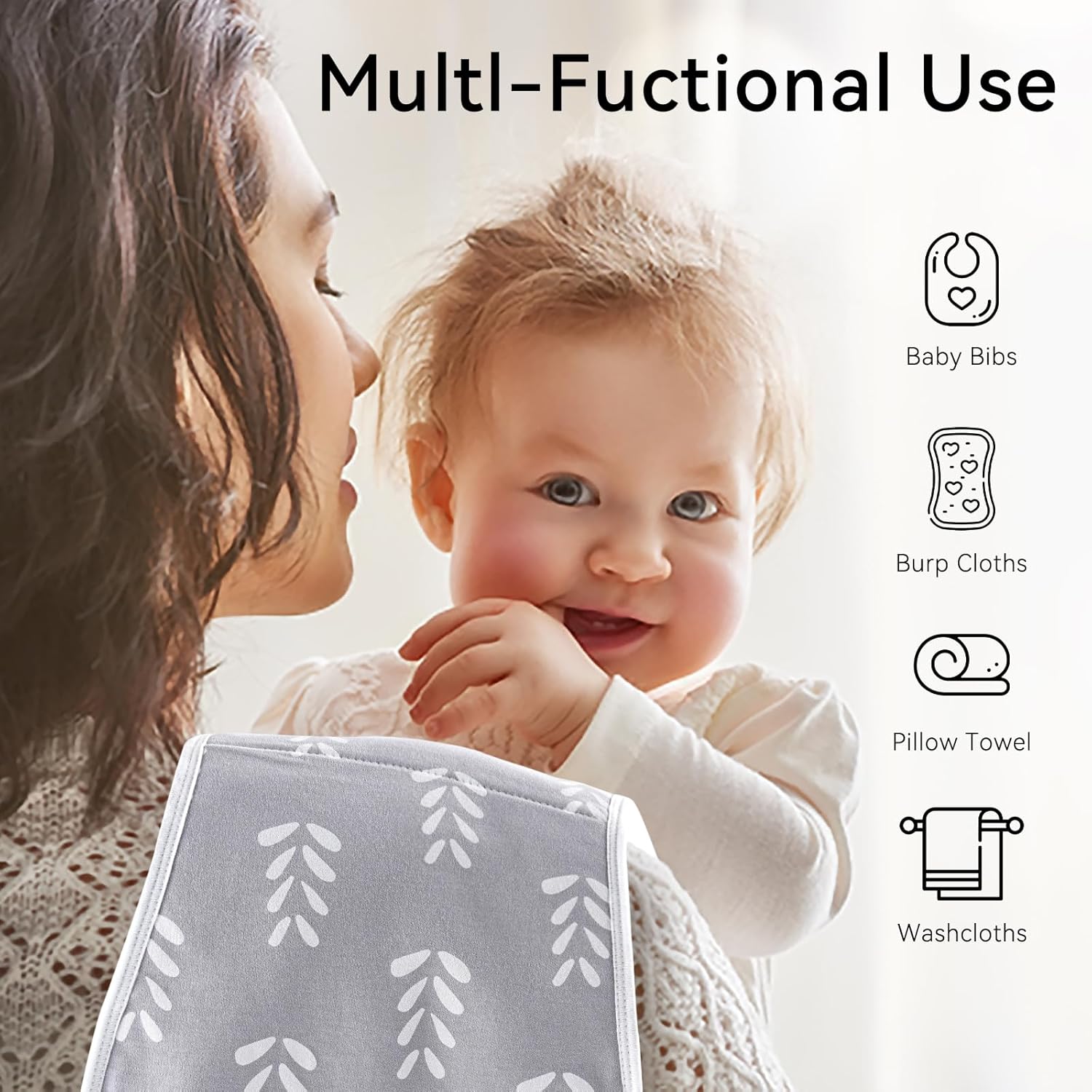 Yoofoss Baby Burp Cloths 100% Organic Cotton 5 Pack Burping Cloths for Babies Boys Girls Large 21''X10'' Extra Soft and Absorbent Ocean - Image 6