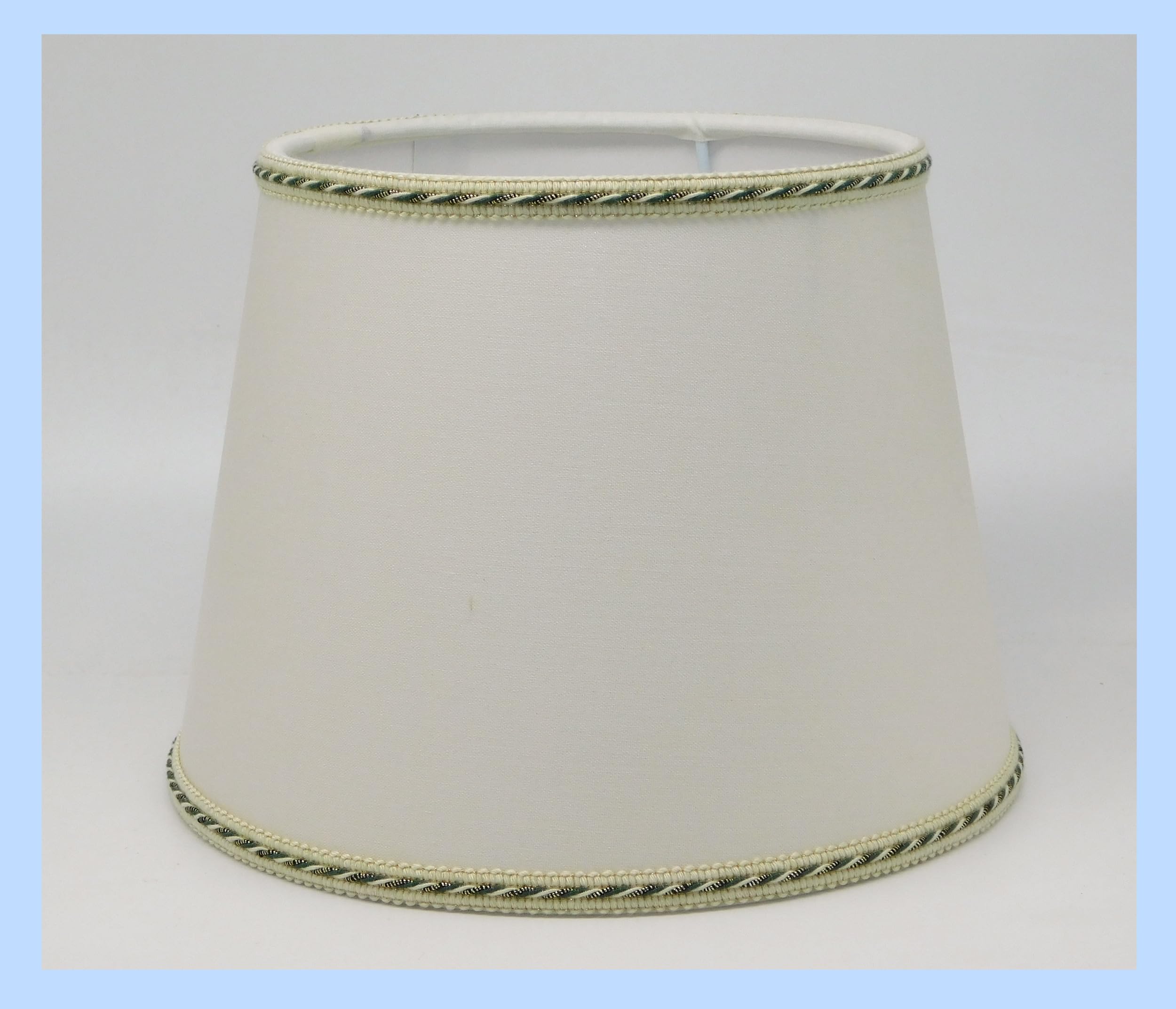 Paolo Rossi Paralume Prime Modello tronco cono in tessuto avorio e interno PVC bianco con rifinitura verde e oro antico - Produzione Propria - Made in Italy (diametro cm 30)