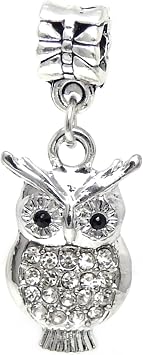 Dangle Owl with Clear Crystals Charm Bead for Charms Bracelets