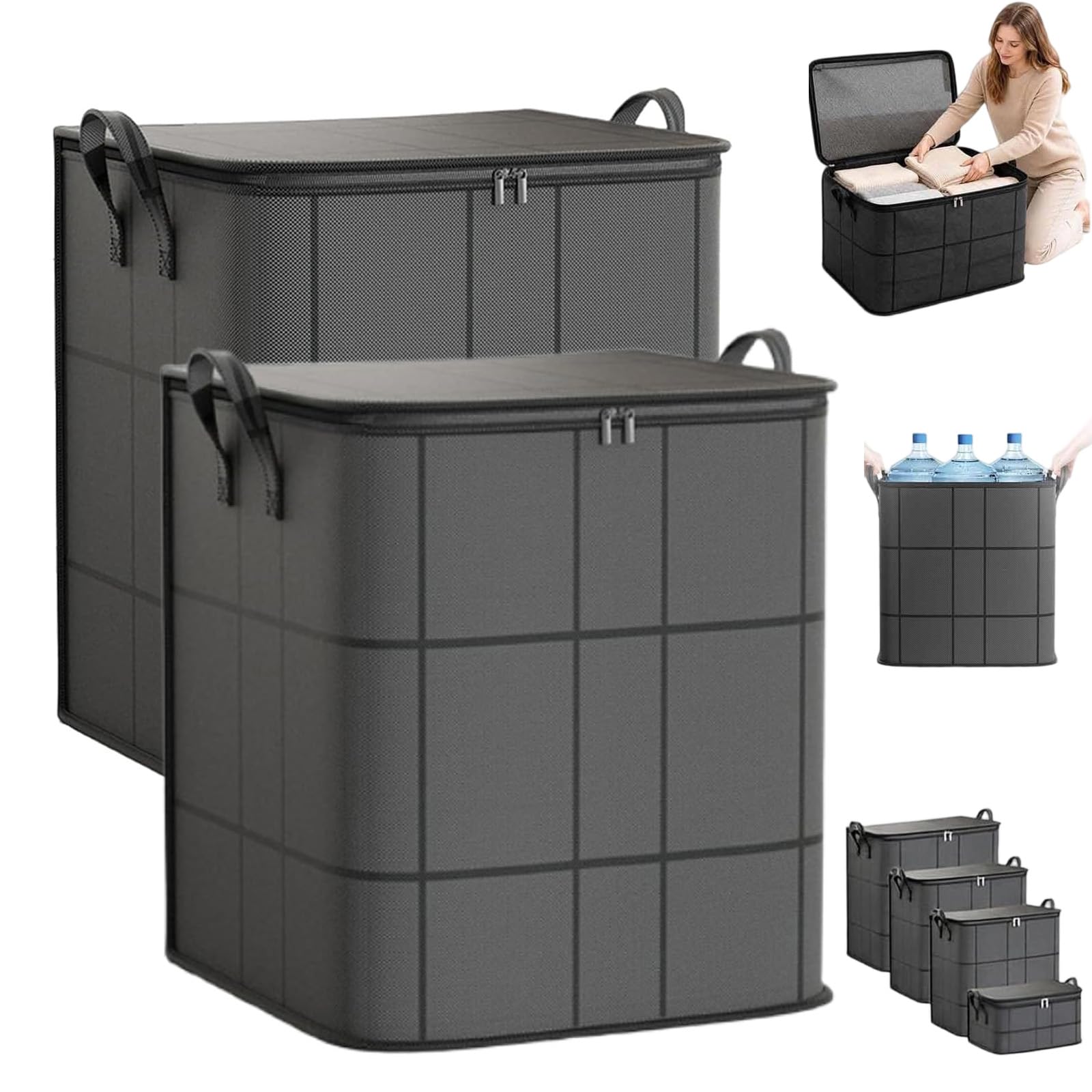Portable Moving Storage Bags, XXL Foldable Storage Bag with Reinforced Handles, Large-Capacity Clothes Storage Containers, Zippered Organizer for Quilts, Bedding & Clothes (2PCS,XXL 60 * 50 * 70)