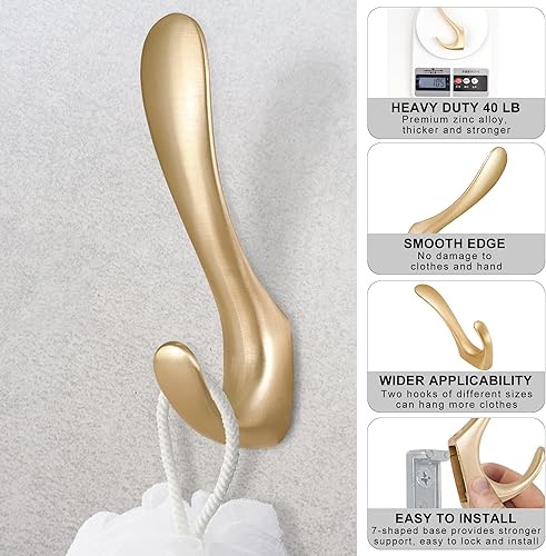 Miniatura 3 de Ganchos dorados para abrigos montados en la pared, paquete de 4 ganchos de pared dorados para colgar abrigos, sombreros, bolsos, ganchos de toalla