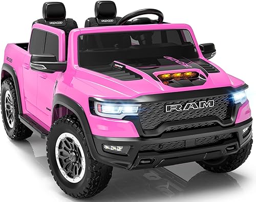 RAM 1500 RHO - Vehículo de paseo con licencia de 24 V para niños grandes, automóvil eléctrico de 2 plazas con control remoto, Bluetooth, luces LED,