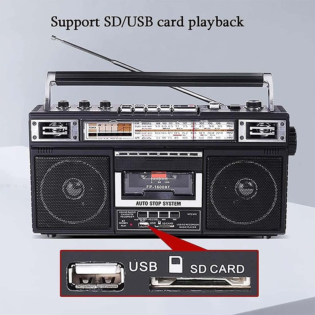 Retro Kassettenrecorder: Tragbarer-Boombox mit Kassetten-Player, Tonbandgerät, FM/AM Radio, Rekorder, USB, SD & Bluetooth, Klassischer 80er-Jahre-Stil Mit Moderner Technologie