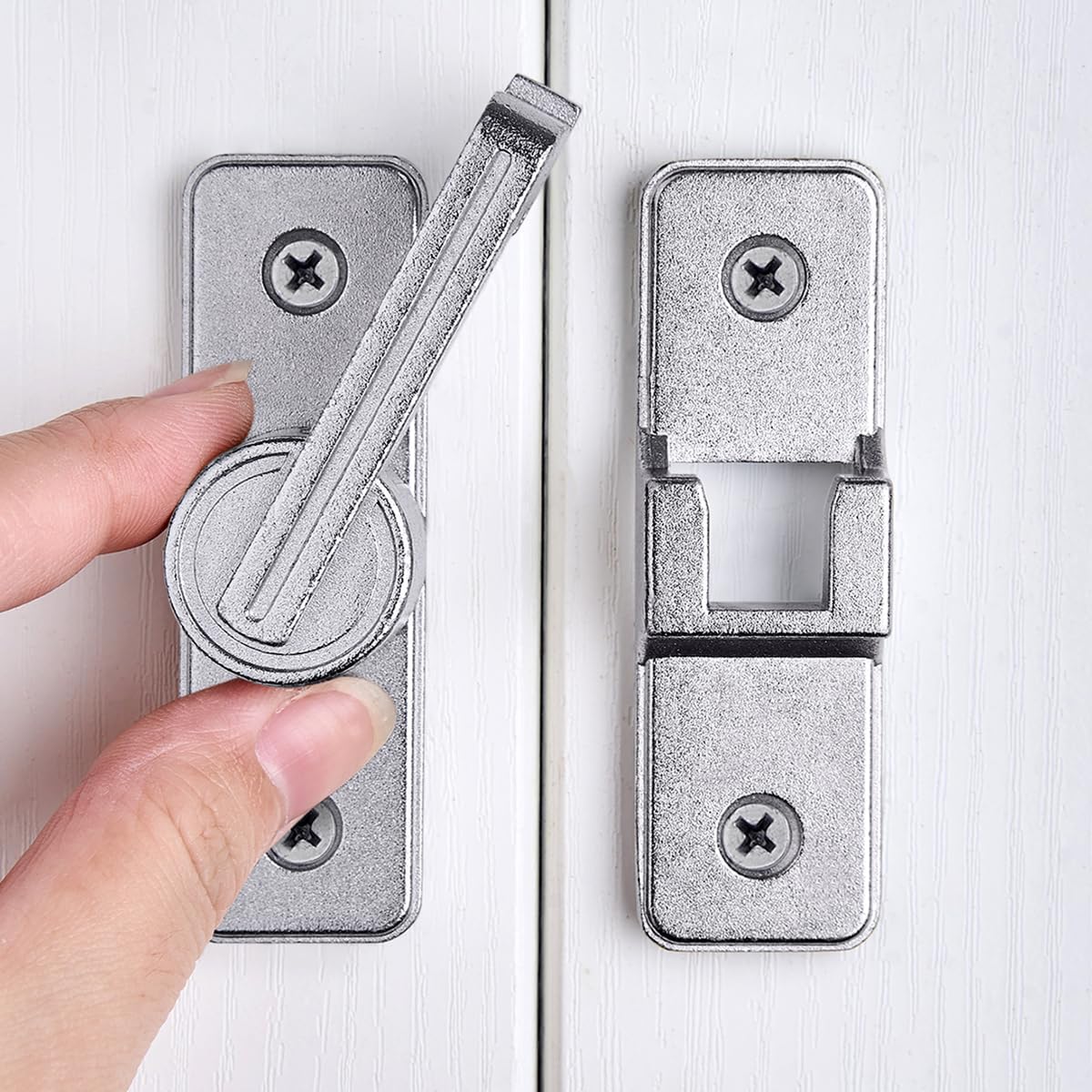 Barn Door Locks,Heavy Sliding Barn Door Latches Door Lock,Premium Zinc Alloy for Enhanced Privacy and Security on Barn Door,Garden Entrances,and Sliding Door (1, Silvery 180 Degree)