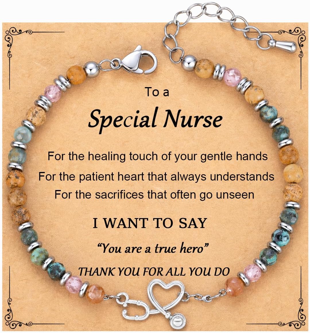 Nurse Gifts for Women, Natural Stone Stethoscope Bracelet, Christmas Graduation Appreciation Nurse Week 2026 Thank You Jewelry with Card