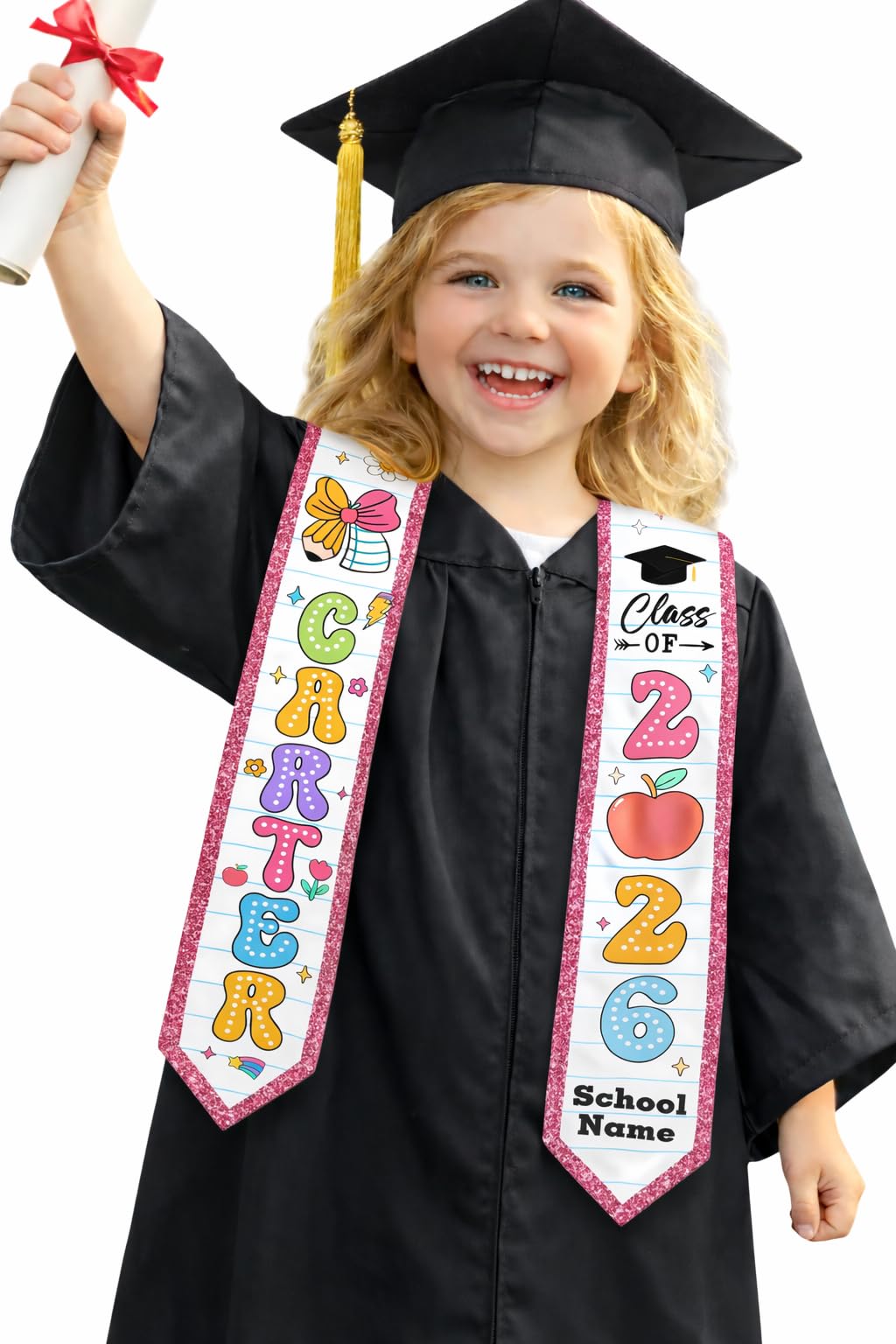 Chillever Custom Preschool Kindergarten Graduation Stole Personalized Name, Kids Pre-K Ceremony Sash, Preschool Graduate Sash - 4