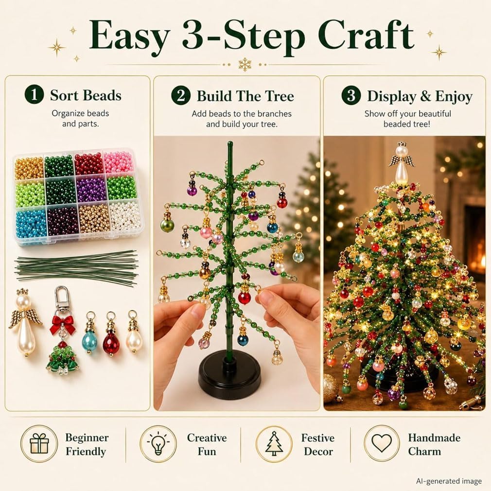 Kit Sapin de Noël en Perles DIY, Coffret Loisirs Créatifs de Noël
