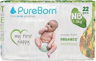 PureBorn Nappies Pure Organic Bamboo Nappies – Nappies Size 0 Hypoallergenic 22-Nappies Ultra Soft (Up To 5Kg) 100% Plant Based Eco Friendly Assorted Print