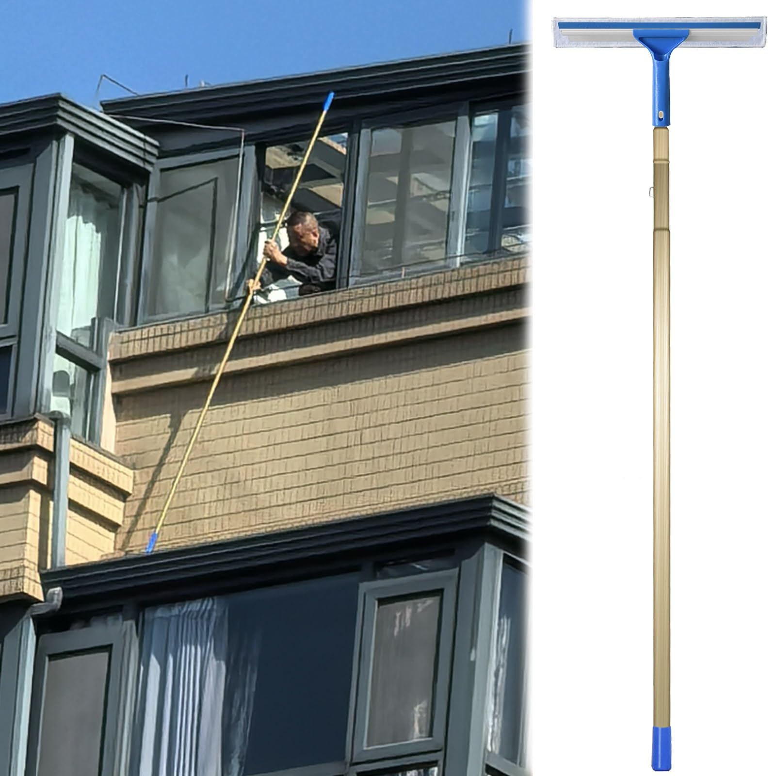 Kit de limpieza de ventanas extensible con escobilla para casas de varios pisos, ventanas altas y invernaderos