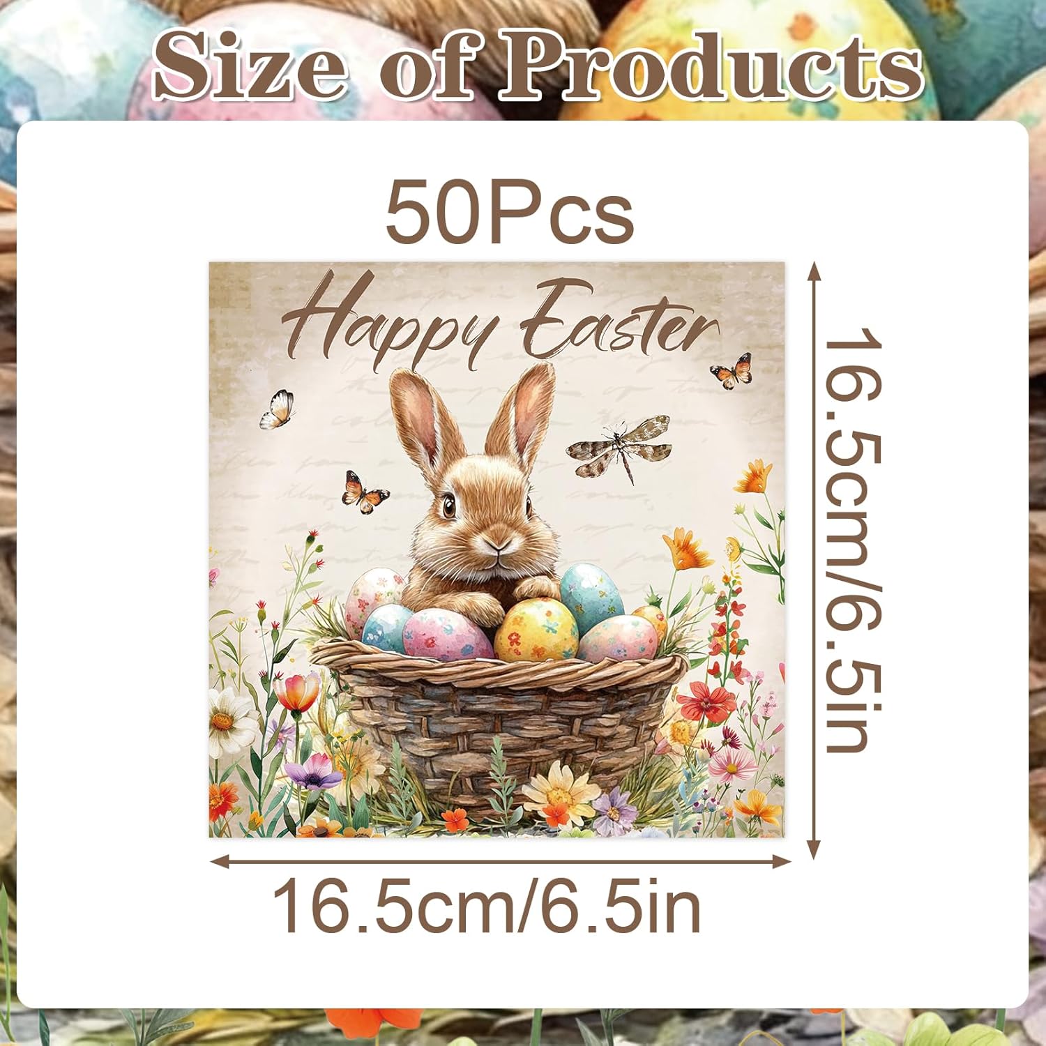 Rakuto Easter Napkins Disposable Decorations, 50PCS Happy Easter Eggs Bunny Paper Napkins Party Decoration, Rabbit Flower Themed Decor for Spring Celebrations Picnic Kids Birthday - Image 3