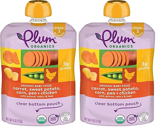 Vista 8 de Plum Organics Etapa 3 Alimento para bebés, zanahoria, espinacas, pavo, maíz, manzana y avena, 4 onzas (paquete de 12)