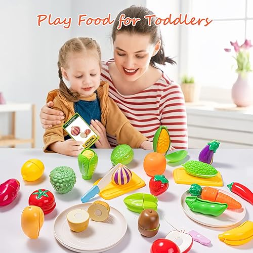 Miniatura 7 de KidEwan - Juego de alimentos de corte para la cocina de los niños, juego de alimentos de simulación, frutas y verduras, accesorios de cocina para