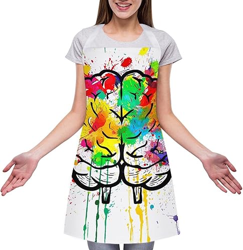 Miniatura 3 de MUSM Apron for Adults - 27.6 X 31.5 Inch, Heavy-Duty Polyester Aprons with Two Large Pockets, Waterproof Hand Drawn Brain Kitchen Apron for Cooking,